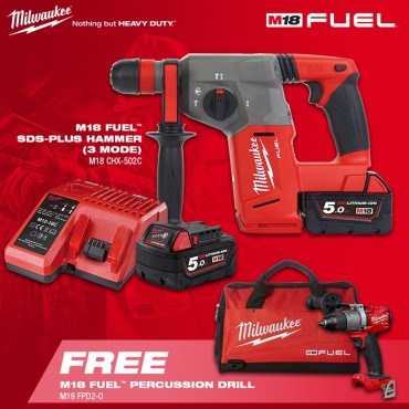 Milwaukee M18 Fuel SDS-Plus Hammer M18 CHX-502C (3 Mode) + Percussion Drill M18 FPD2-0