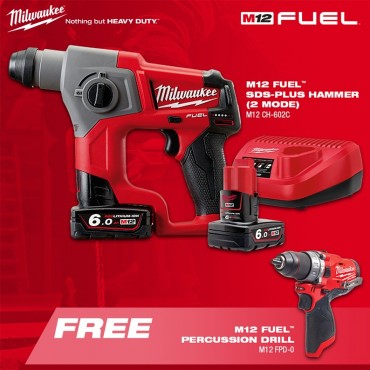 Milwaukee M12 Fuel SDS-Plus Hammer M12 CH-602C + Percussion Drill M12 FPD-0