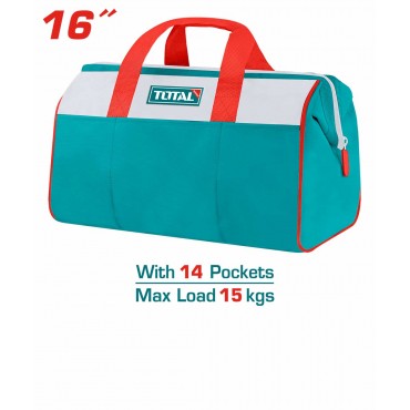 TOTAL 16" TOOLS BAG WITH 6 POCKETS OUTSIDE, 8 POCKETS INSIDE THT261625