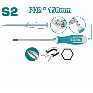 TOTAL S2, PH2 6.0 X 150MM HEX GO-TROUGH SCREWDRIVER THGSPH21506