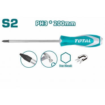 TOTAL PH3 X 8 X 200MM PHILIPS GO-THROUGH SCREWDRIVER MAGNET THTGTSPH3200