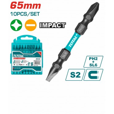 TOTAL 65MM PH2 + SL6.0 10PCS IMPACT SCREWDRIVER BITS TACIM16HL133