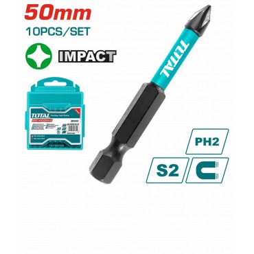 TOTAL 65MM PH2 + PH2 10PCS IMPACT SCREWDRIVER BIT TACIM16PHL233