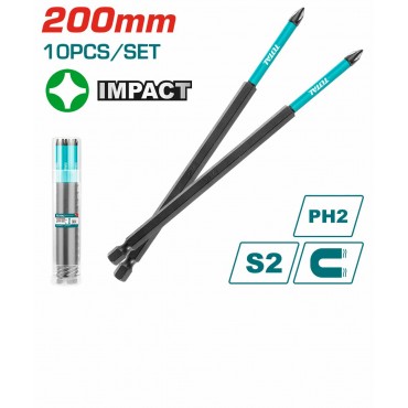 TOTAL 200MM PH2 10PCS IMPACT SCREWDRIVER BITS TACIM16PH283