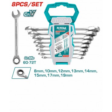 TOTAL 8PCS 8-19MM CR-MO 60-72T RATCHET SPANNER SET THT102RK086