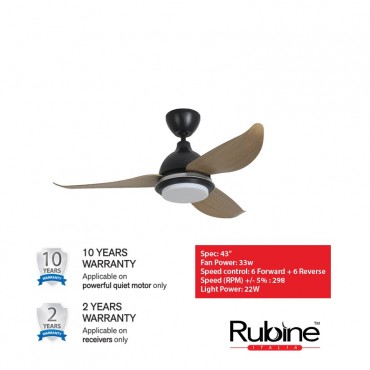 Rubine Celling Fan Gavia 43" DC Motor RCF-GAVIA43-3BL-BC