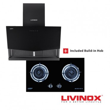 Livinox Kitchen Hood LCH-STONE-90BL + Gas Hob LGH-EURECA 2B-BL