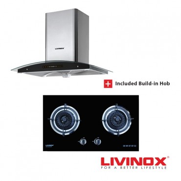 Livinox Kitchen Hood LCH-TOPAZ-90SS + Built-in Gas Hob LGH-EURECA 2B-BL