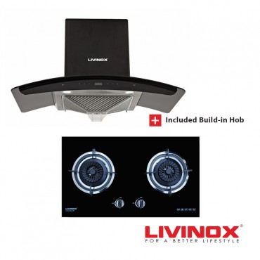 Livinox Kitchen Hood LCH-CORALPLUS-90SS + Built-in Gas Hob LGH-EURECA 2B-BL