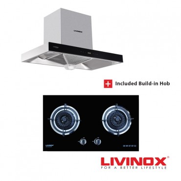 Livinox Kitchen Hood LCH-LAPIS-90SS + Built-in Gas Hob LGH-EURECA 2B-BL