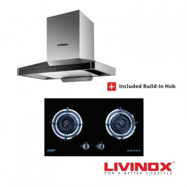 Livinox Kitchen Hood LCH-AMOLITE-90SS + Built-in Gas Hob LGH-EURECA 2B-BL