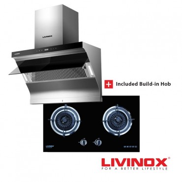 Livinox Kitchen Hood LCH-LAZULI-90SS + Built-in Gas Hob LGH-EURECA 2B-BL