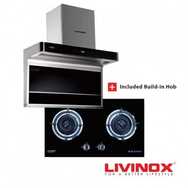 Livinox Kitchen Hood LCH-COPPER-90SS + Built-in Gas Hob LGH-EURECA 2B-BL