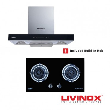 Livinox Kitchen Hood LCH-RUBY-90SS + Built-in Gas Hob LGH-EURECA 2B-BL