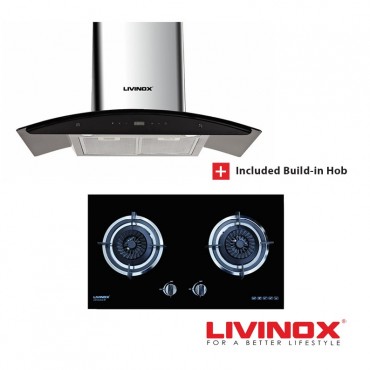 Livinox Kitchen Hood LCH-JASPERPLUS-90SS + Built-in Gas Hob LGH-EURECA 2B-BL