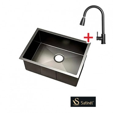 Satinel Stainless Steel Under Mount Single Sink ELS-1900SNB (L650mm x W450mm x D220mm) + Piller Sink Mixer