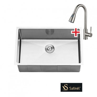 Satinel Stainless Steel Under Mount Single Sink ELS-1810S ( L650mm x W450mm x D220mm) + Piller Sink Mixer