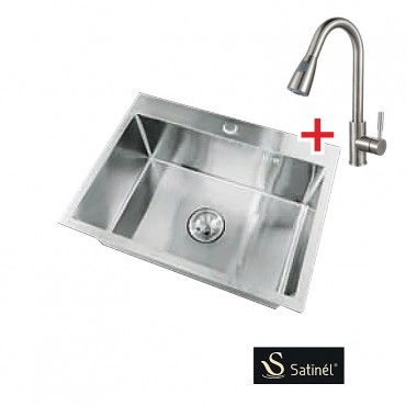 Satinel Stainless Steel Under Mount Single Sink Kitchen Sink ELS-1800S (L600mm x W450mm x D220mm) + Piller Sink Mixer