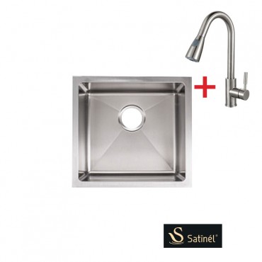 SATINEL Stainless Steel Under Mount Single Sink ELS-1700S (L460mm x W430mm x D210mm) + Piller Sink Mixer