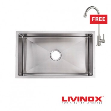 Livinox Stainless Steel Under Mount Single Sink LUS-7645 (L760mm x W450mm x D250mm)