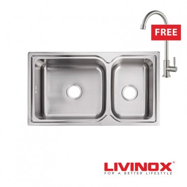 Livinox Stainless Steel Top Mount Double Sink LTS-8850 (L880mm x W500mm x D215mm)